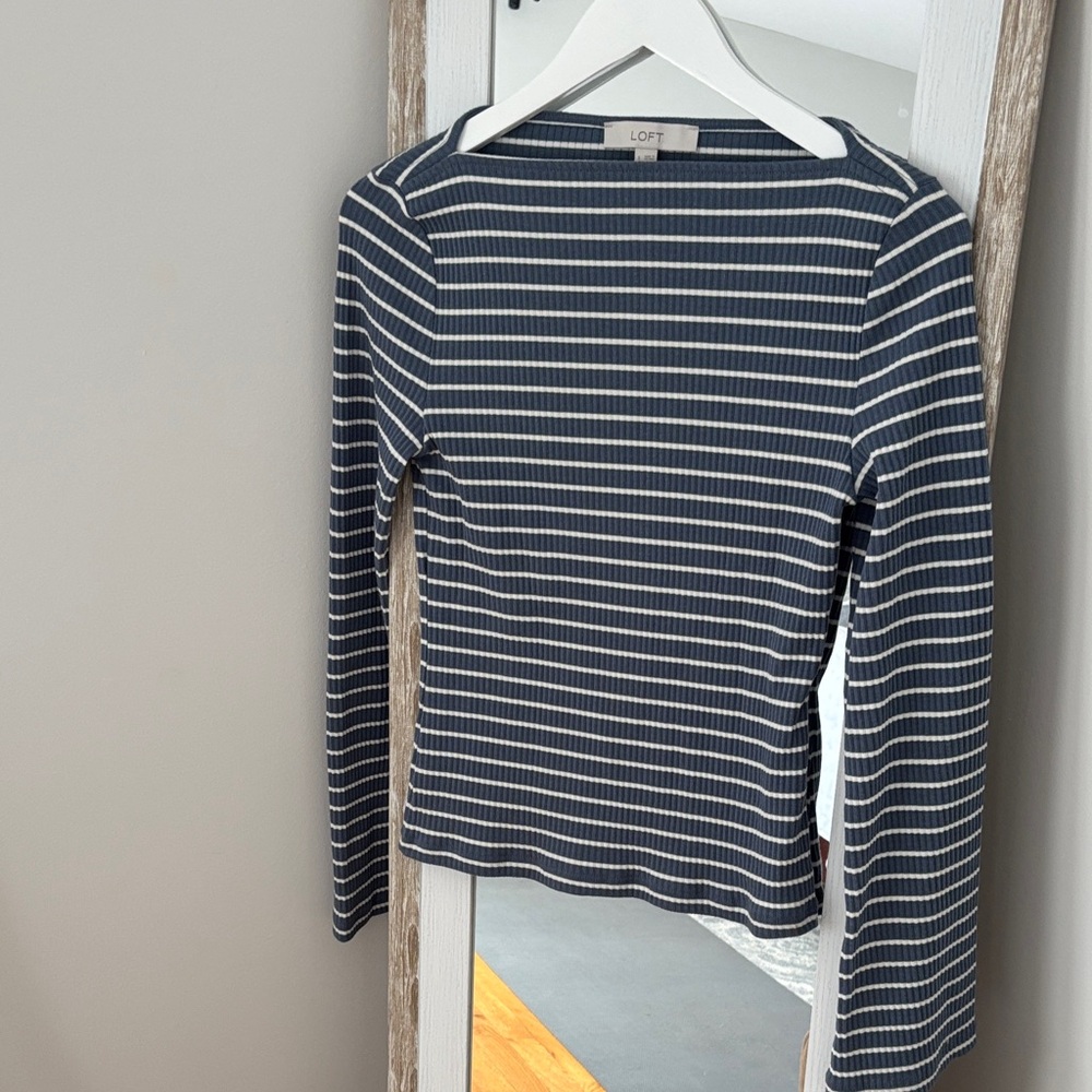 LOFT Cornflower Blue and White Striped Long Sleeve Top NWOT